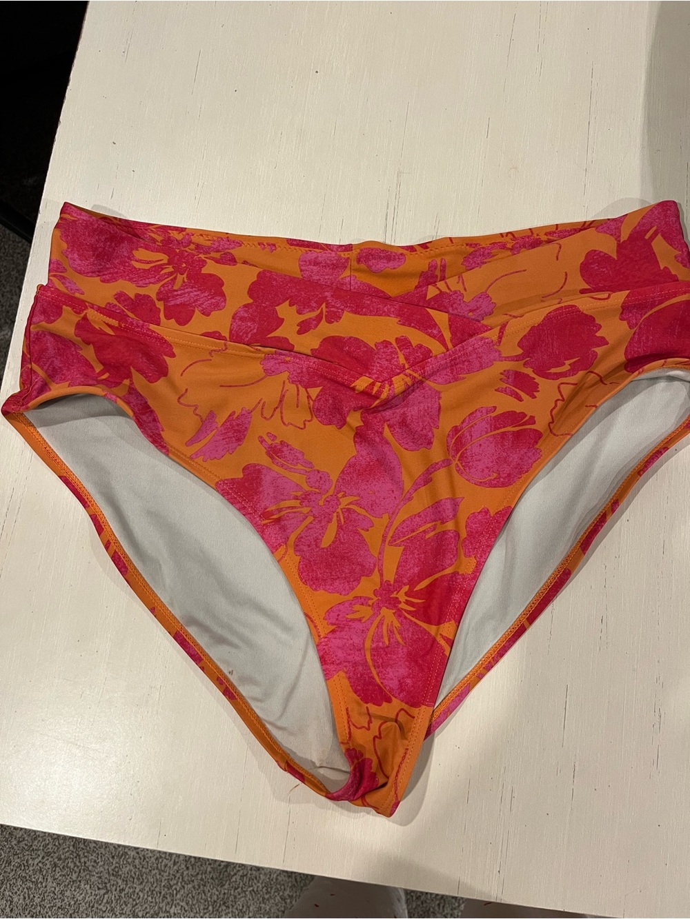 Women’s High-Waist Floral Bikini Bottom - Pink & Orange